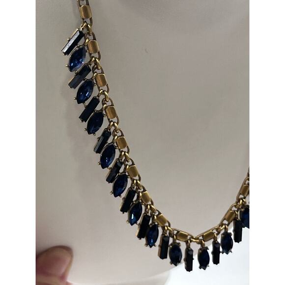 J. Crew Brilliant Blue Marquise Rectangular Dangles Gold Tone Necklace - Picture 7 of 16